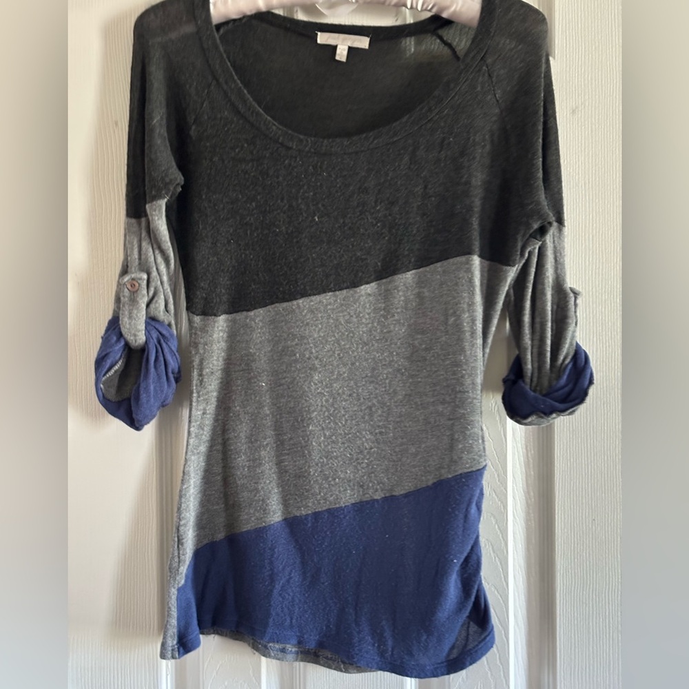 Just Ginger Black and Blue Colorblock Blouse